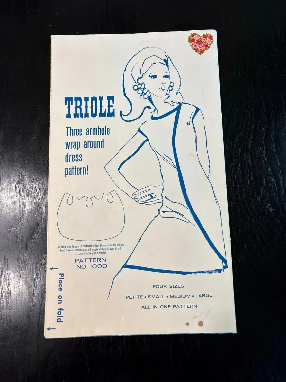 Vintage Sewing Pattern 1960s- 3 armhole mini Wrap Dress- 4 sizes S, M, L uncut